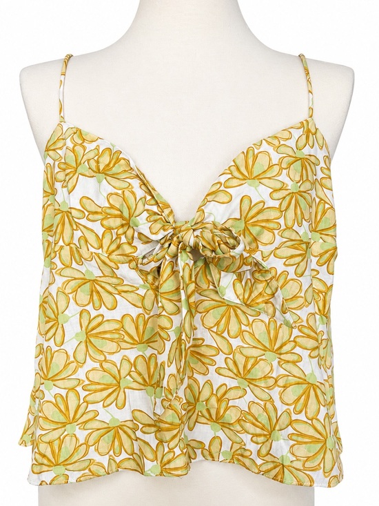 Zara Tops - NWT Zara Daisy Floral Tie Front Cami Boho Top Size XL Yellow Green